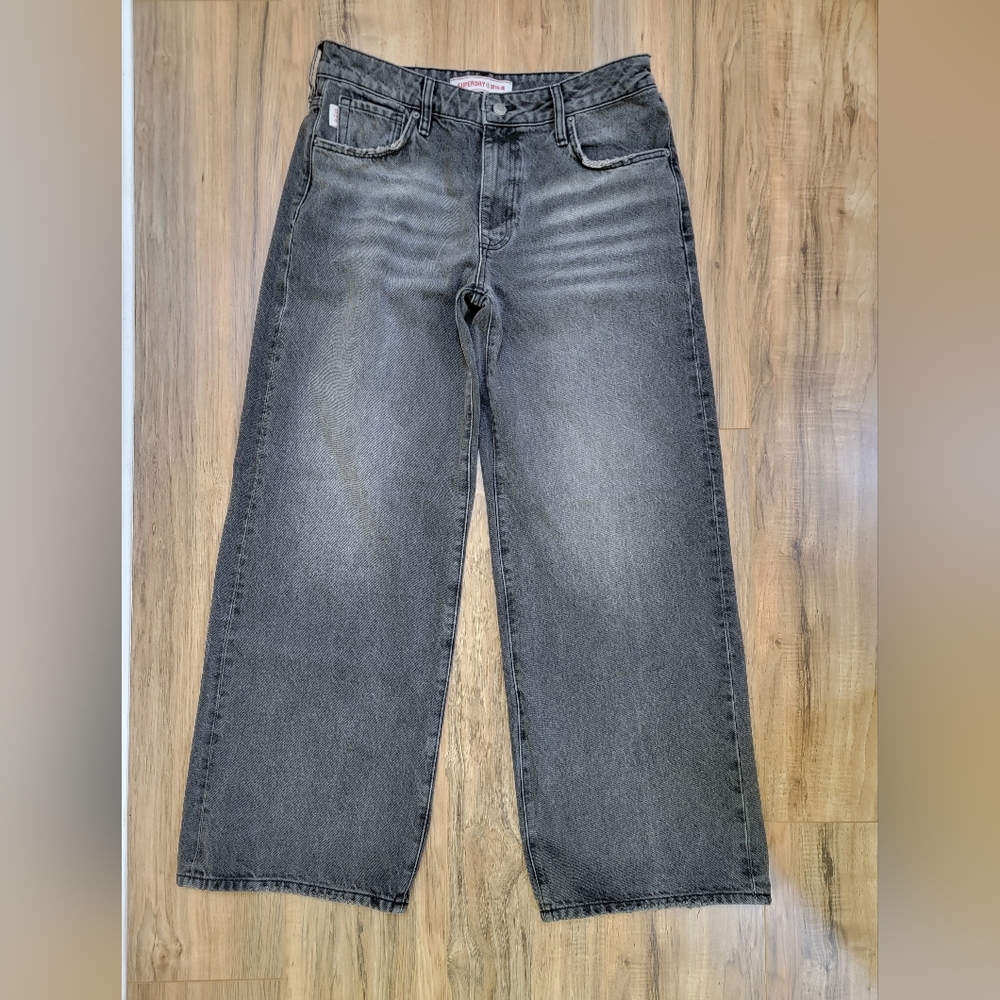 Superdry Organic Cotton Wide Leg Jeans, grey, size 30/30